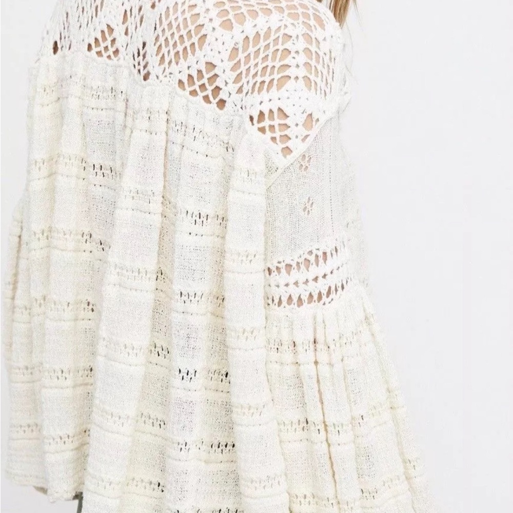 Free people knit sweater top with crochet inserts cream Large - Picture 4 of 12